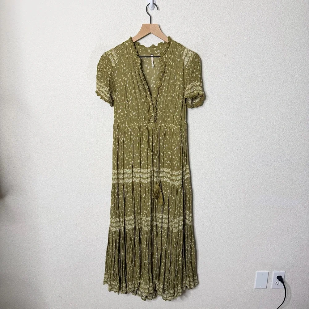 Free People Rare Feeling Maxi Dress Green Kiwi Combo Cottagecore Womens‎ Size XS